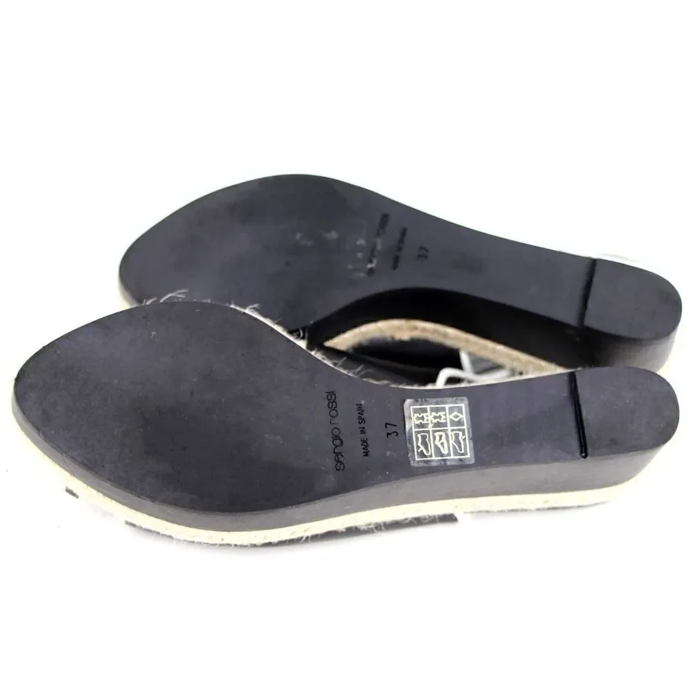 Sergio Rossi BLACK WHITE GENUINE LEATHER OPEN TOE PLATFORM SLINGBACKS SHOES 37